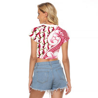 Samoa Teuila Raglan Cropped T Shirt White Samoan Siapo Motifs LT05 - Polynesian Pride
