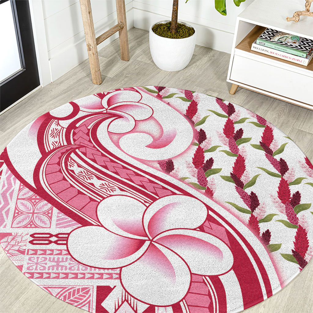 Samoa Teuila Round Carpet White Samoan Siapo Motifs LT05 White - Polynesian Pride