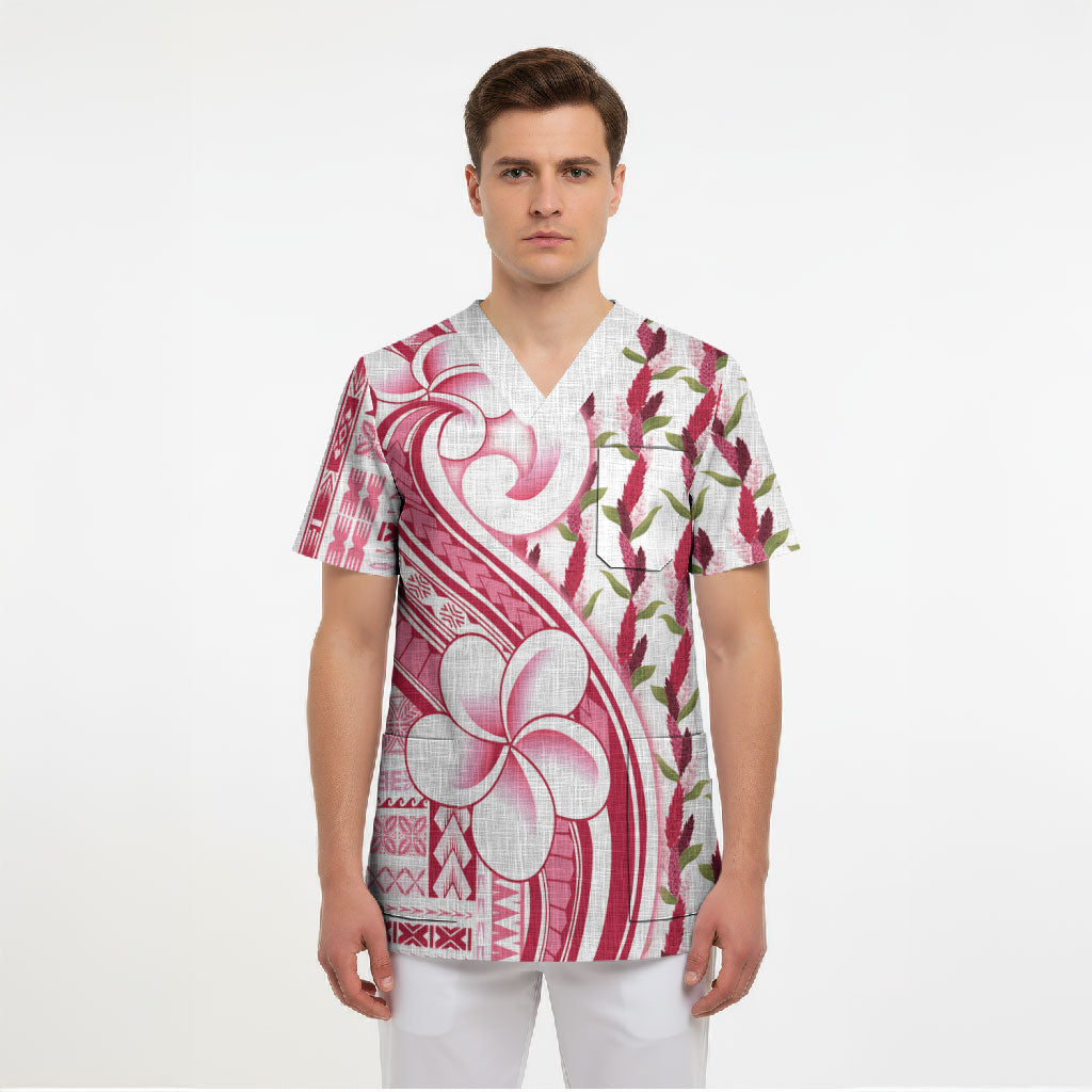 Samoa Teuila Scrub Top White Samoan Siapo Motifs LT05 - Polynesian Pride