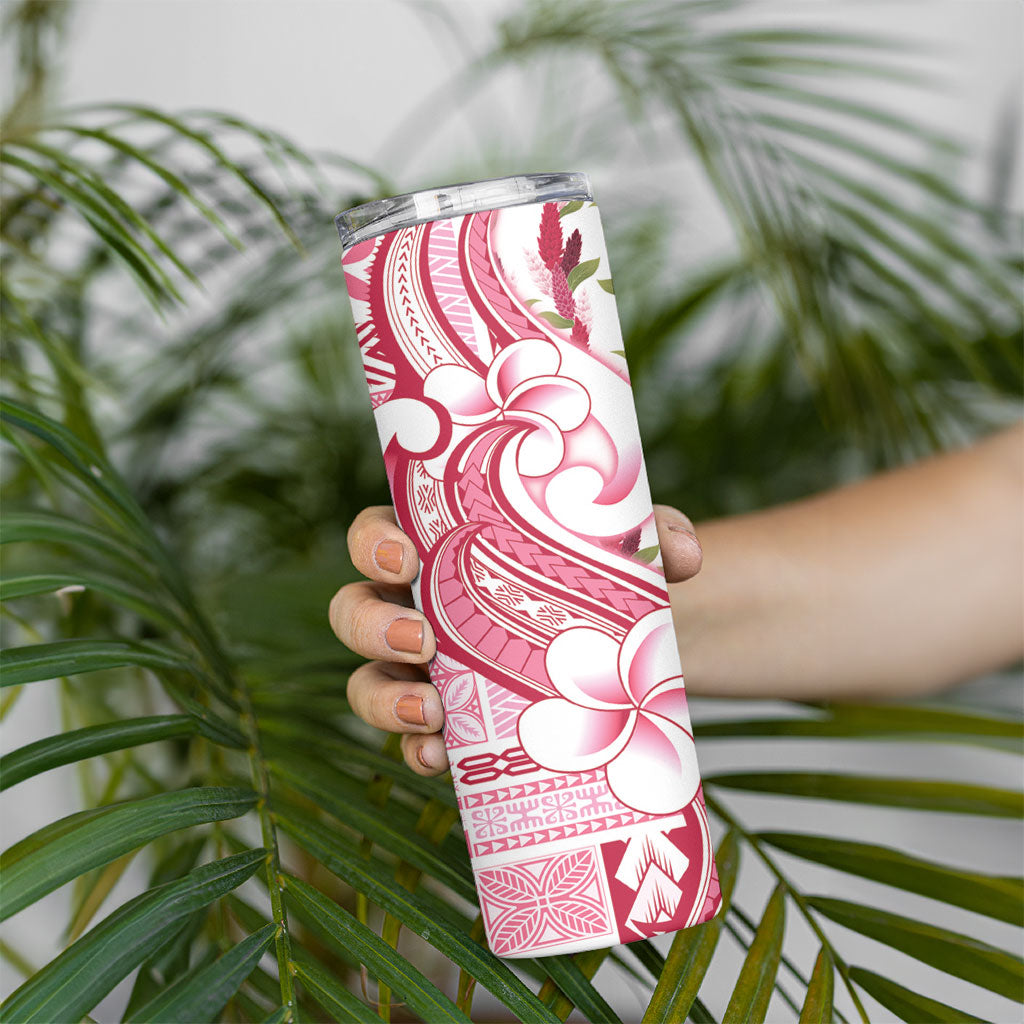 Samoa Teuila Skinny Tumbler White Samoan Siapo Motifs LT05 - Polynesian Pride