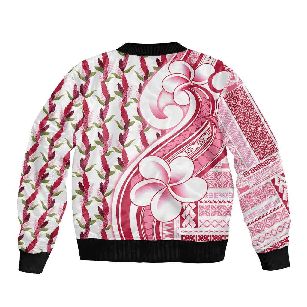 Samoa Teuila Sleeve Zip Bomber Jacket White Samoan Siapo Motifs LT05 - Polynesian Pride
