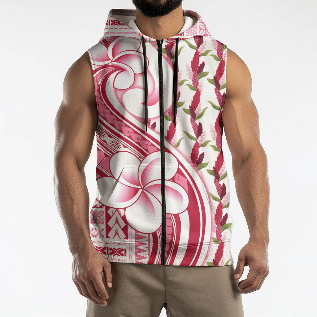 Samoa Teuila Sleeveless Zip Hoodie White Samoan Siapo Motifs LT05 - Polynesian Pride