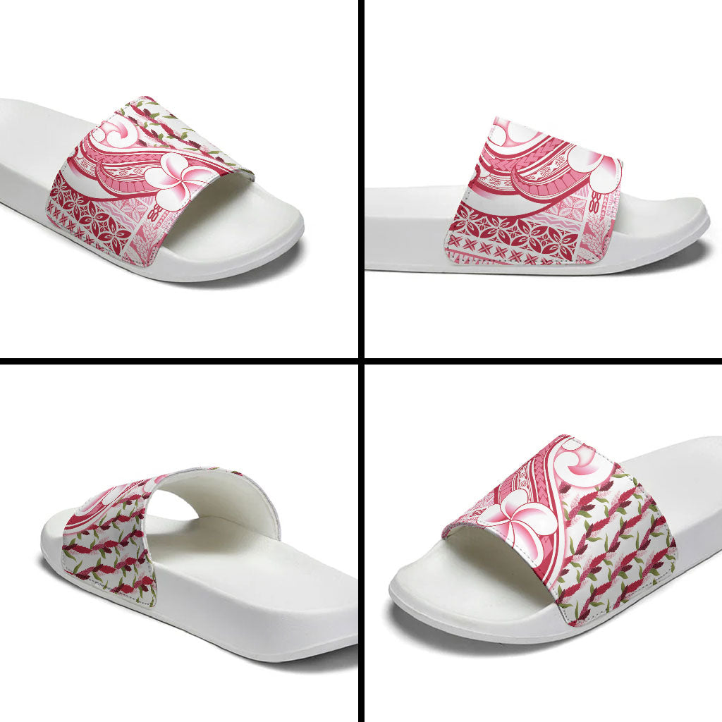 Samoa Teuila Slide Sandals White Samoan Siapo Motifs LT05 - Polynesian Pride