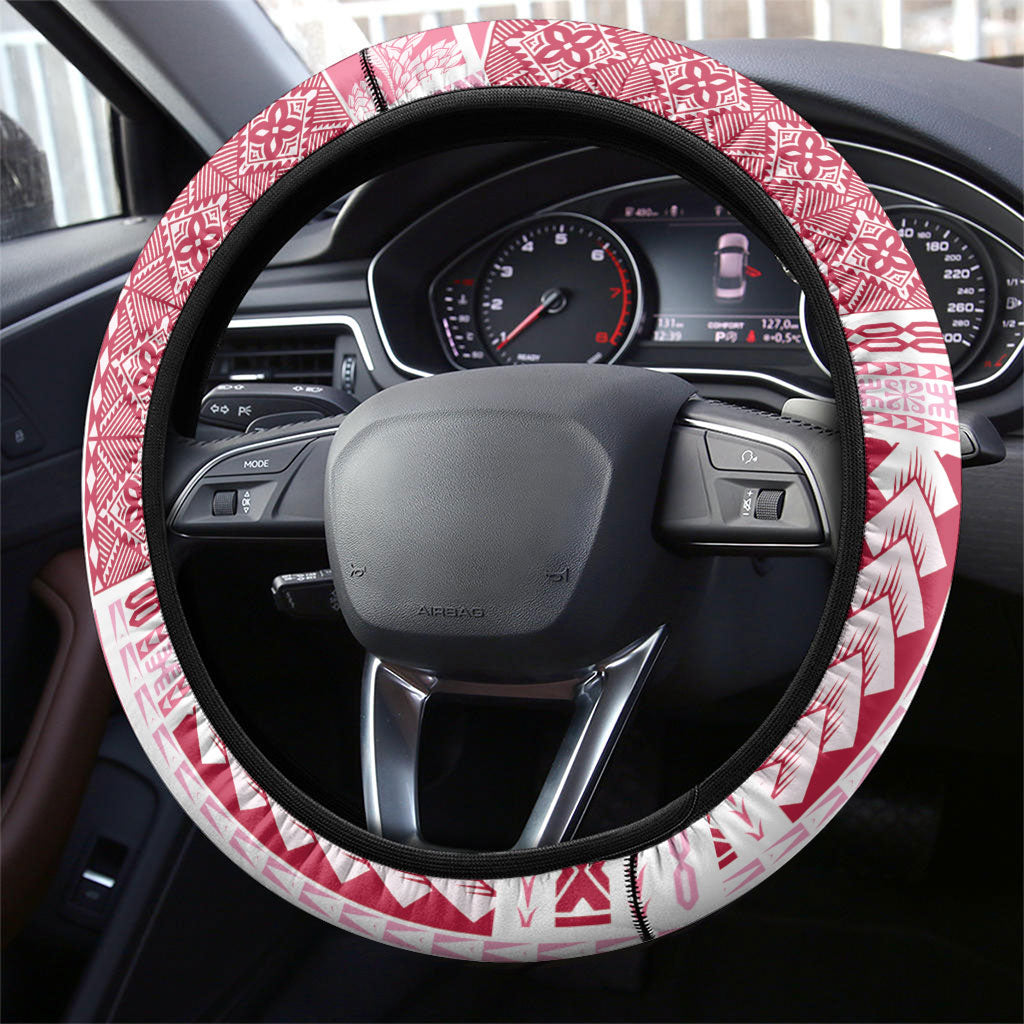 Samoa Teuila Steering Wheel Cover White Samoan Siapo Motifs LT05 - Polynesian Pride