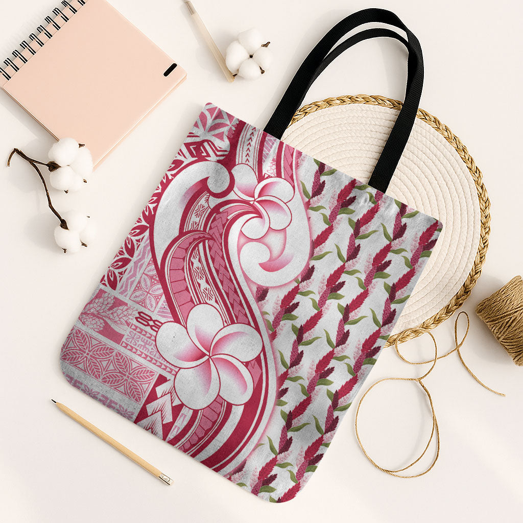 Samoa Teuila Tote Bag White Samoan Siapo Motifs LT05 Black Strap One Size White - Polynesian Pride