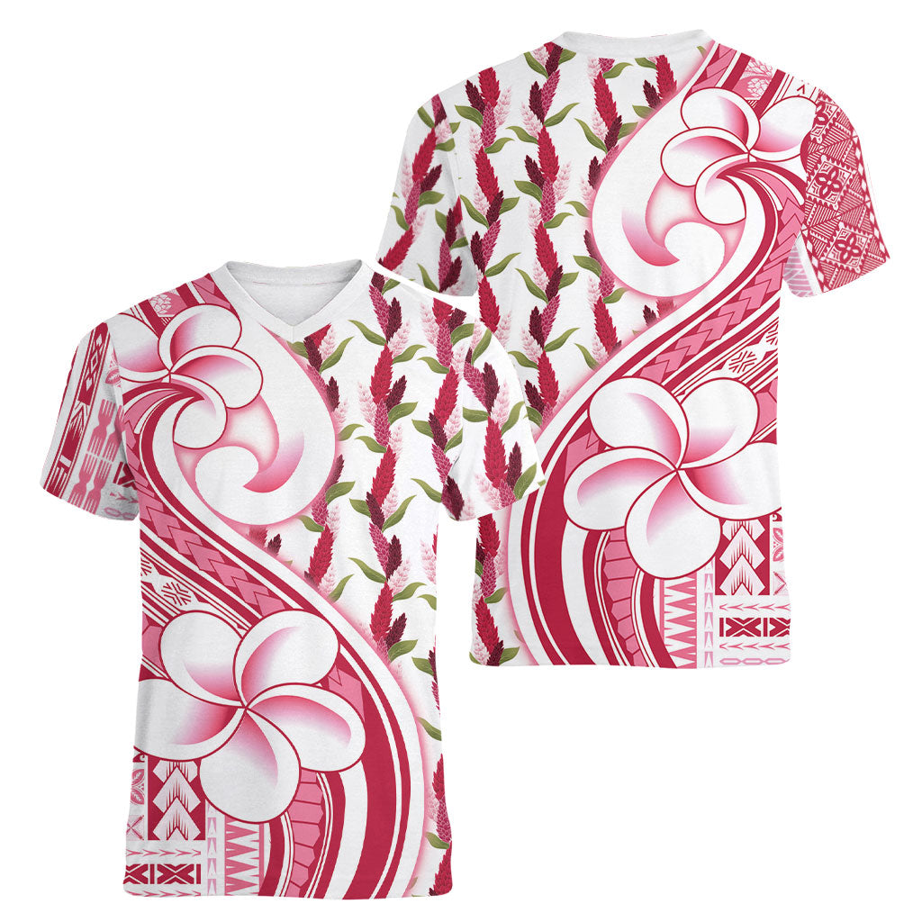 Samoa Teuila Women V-Neck T-Shirt White Samoan Siapo Motifs LT05 - Polynesian Pride
