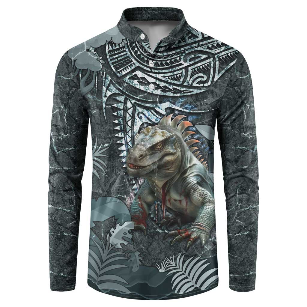 Hawaii Mo'o Lizard God Button Sweatshirt Polynesian Style