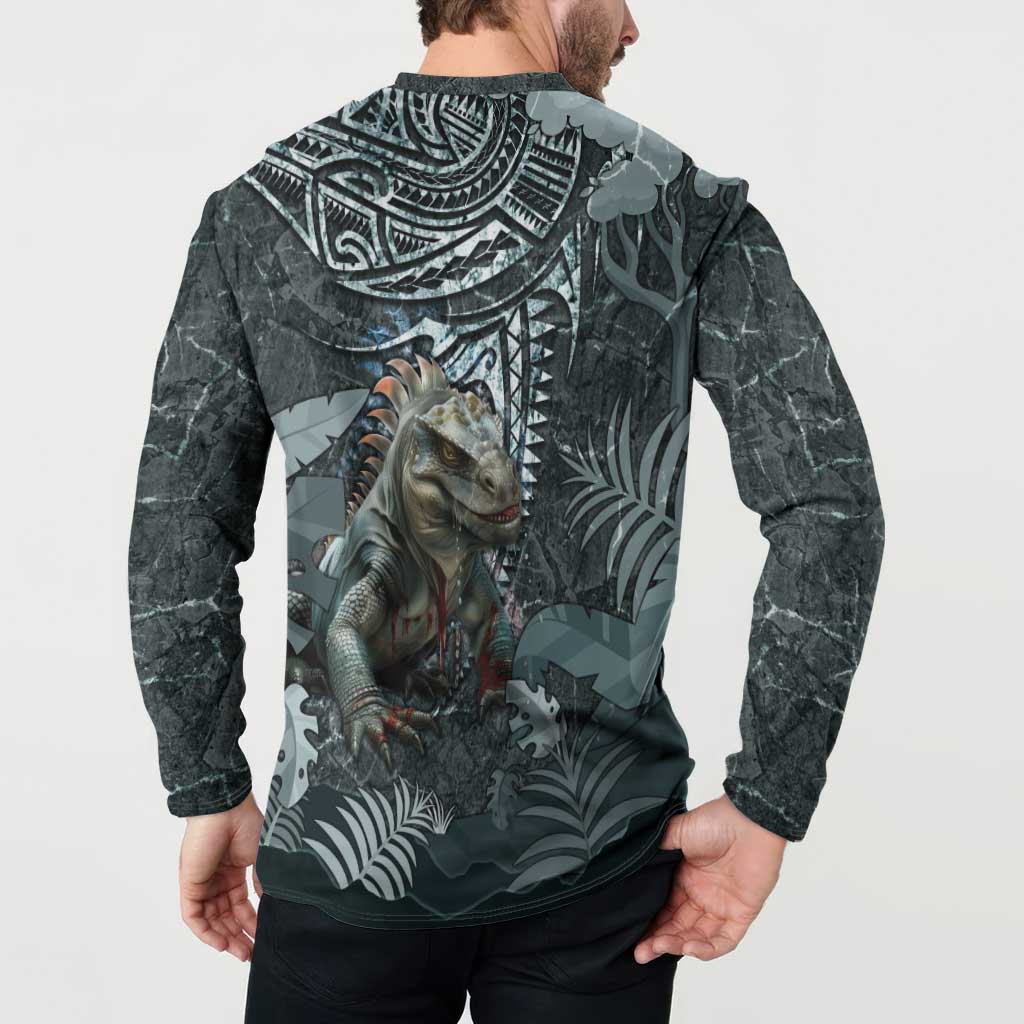 Hawaii Mo'o Lizard God Button Sweatshirt Polynesian Style