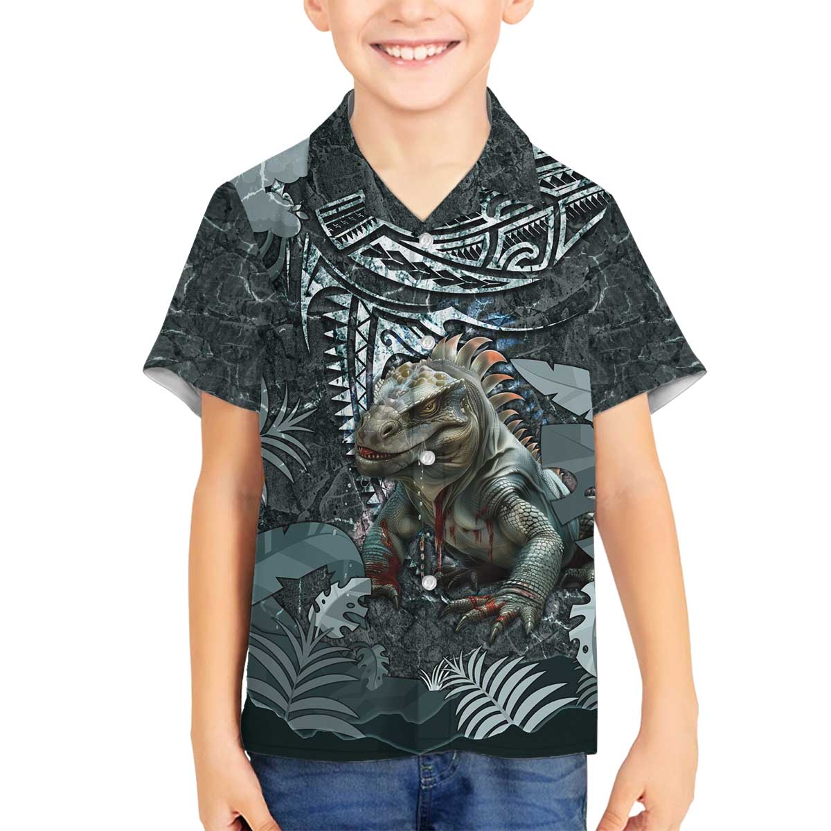 Hawaii Mo'o Lizard God Family Matching Puletasi and Hawaiian Shirt Polynesian Style
