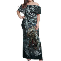 Hawaii Mo'o Lizard God Off Shoulder Maxi Dress Polynesian Style