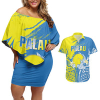 Palau Independence Day Couples Matching Off Shoulder Short Dress and Hawaiian Shirt Happy 30th Anniversary