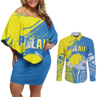 Palau Independence Day Couples Matching Off Shoulder Short Dress and Long Sleeve Button Shirt Happy 30th Anniversary