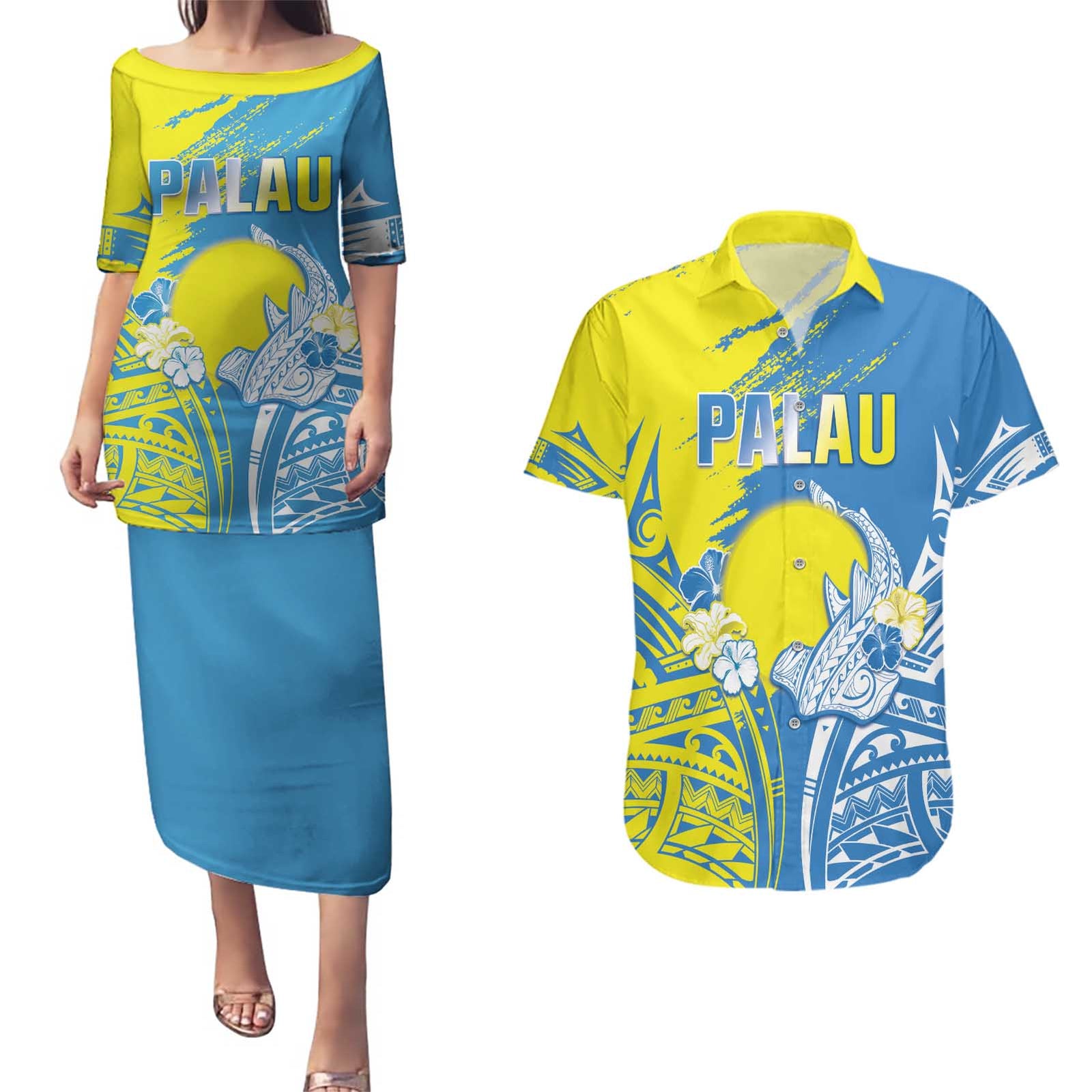 Palau Independence Day Couples Matching Puletasi and Hawaiian Shirt Happy 30th Anniversary