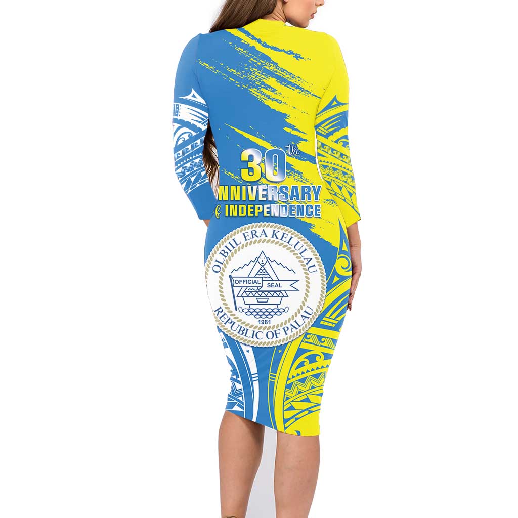 Palau Independence Day Family Matching Long Sleeve Bodycon Dress and Hawaiian Shirt Happy 30th Anniversary