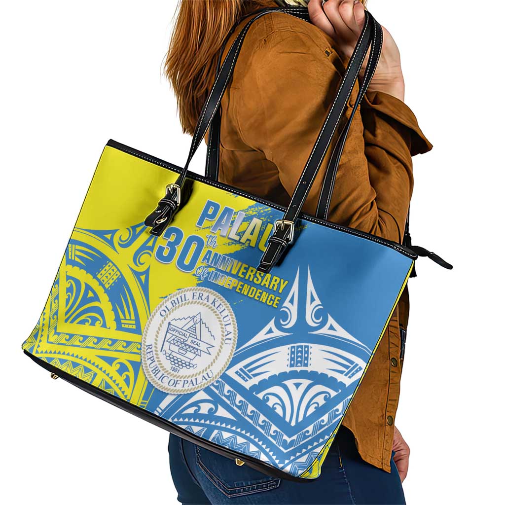 Palau Independence Day Leather Tote Bag Happy 30th Anniversary
