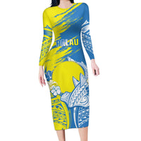 Palau Independence Day Long Sleeve Bodycon Dress Happy 30th Anniversary