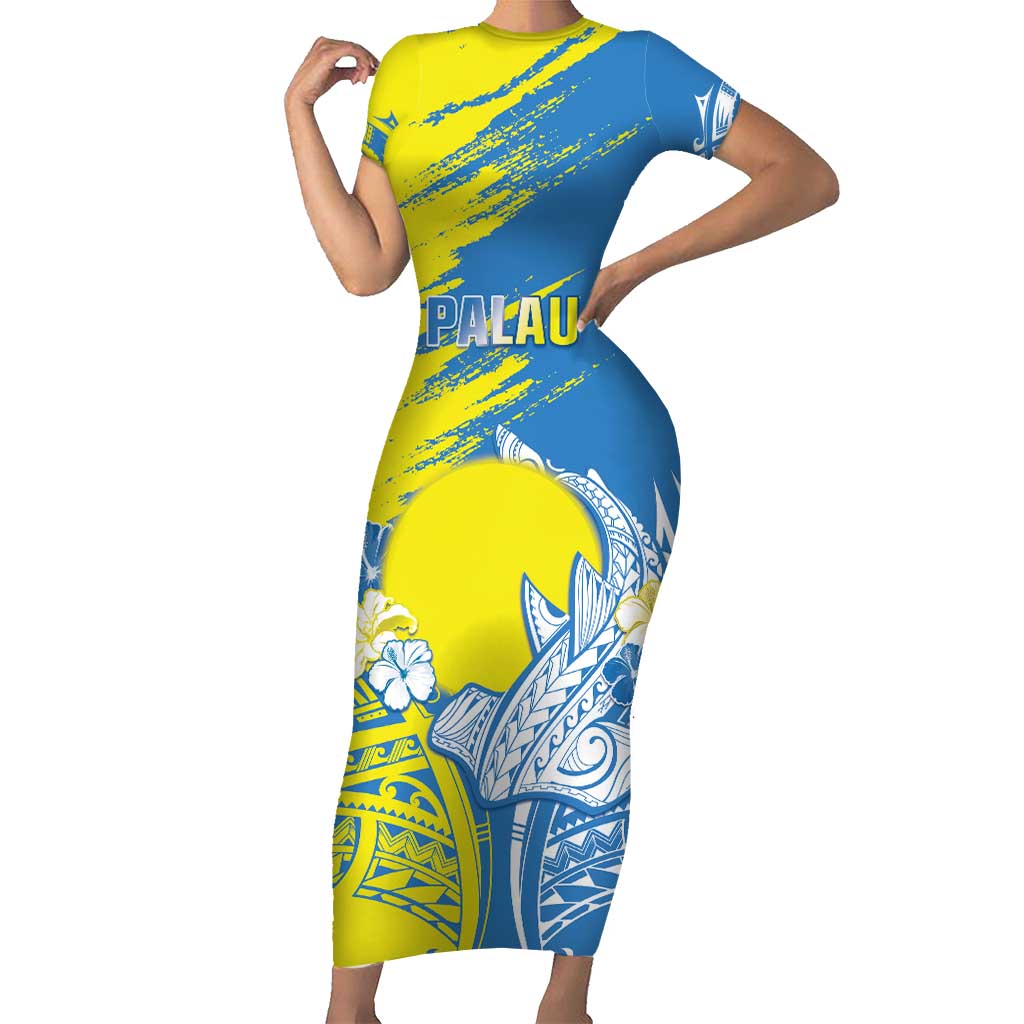 Palau Independence Day Short Sleeve Bodycon Dress Happy 30th Anniversary