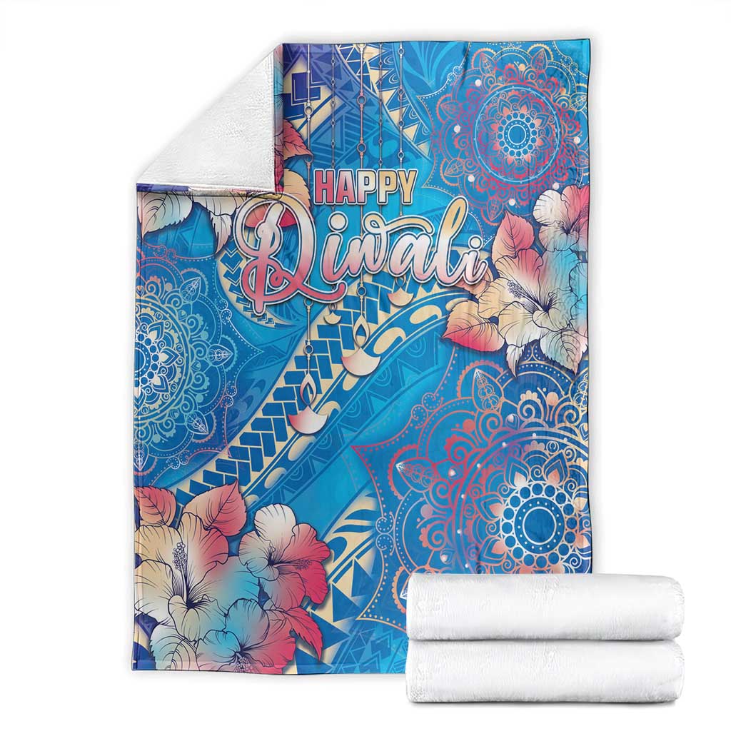 Happy Diwali Festival Blanket Diya Lamp Rangoli With Polynesian Pattern
