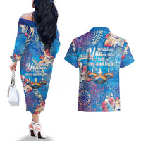 Happy Diwali Festival Couples Matching Off The Shoulder Long Sleeve Dress and Hawaiian Shirt Diya Lamp Rangoli With Polynesian Pattern