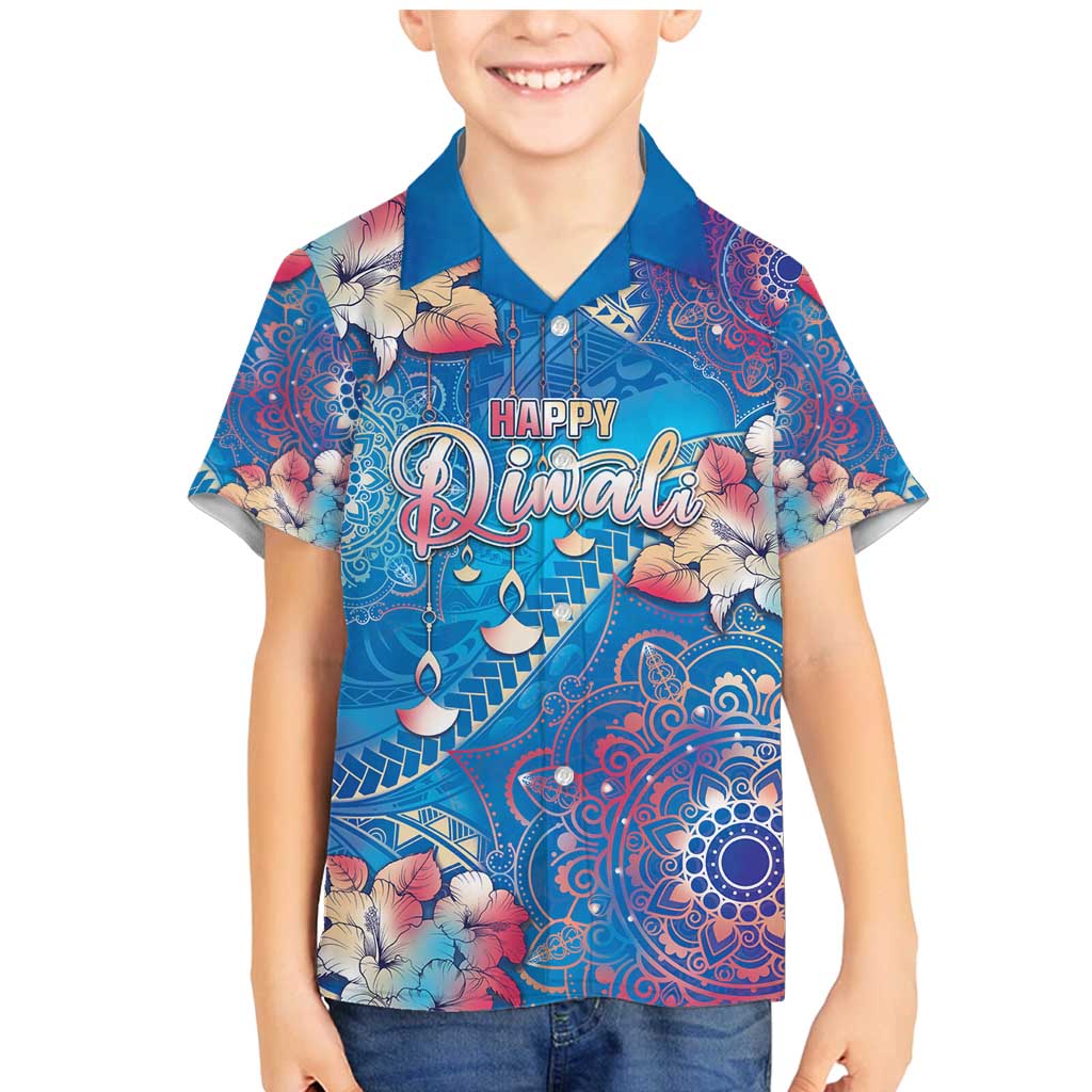 Happy Diwali Festival Family Matching Mermaid Dress and Hawaiian Shirt Diya Lamp Rangoli With Polynesian Pattern