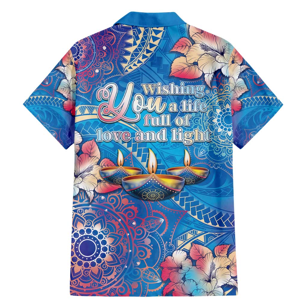 Happy Diwali Festival Family Matching Short Sleeve Bodycon Dress and Hawaiian Shirt Diya Lamp Rangoli With Polynesian Pattern