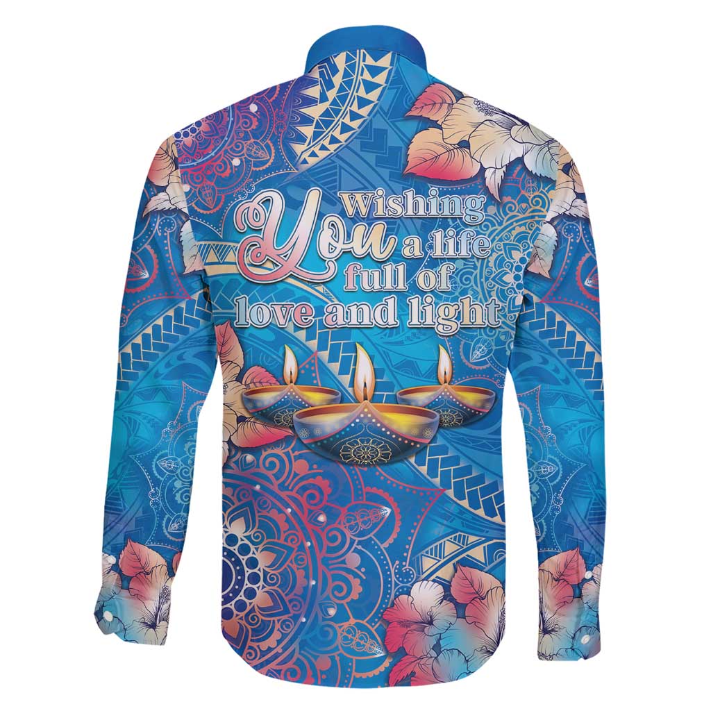 Happy Diwali Festival Family Matching Short Sleeve Bodycon Dress and Hawaiian Shirt Diya Lamp Rangoli With Polynesian Pattern