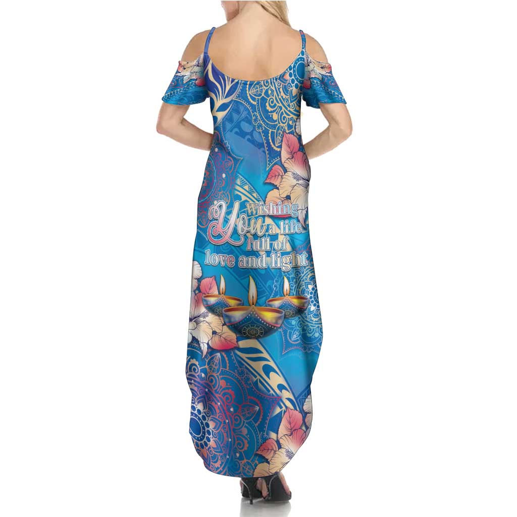 Happy Diwali Festival Family Matching Summer Maxi Dress and Hawaiian Shirt Diya Lamp Rangoli With Polynesian Pattern