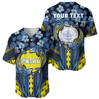 Personalised Palau Baseball Jersey Polynesian Dolphin Tropical Hibiscus Style