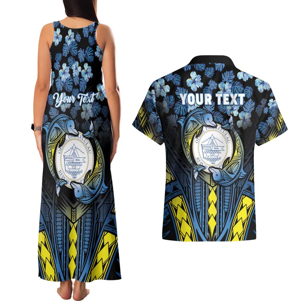 Personalised Palau Couples Matching Tank Maxi Dress and Hawaiian Shirt Polynesian Dolphin Tropical Hibiscus Style