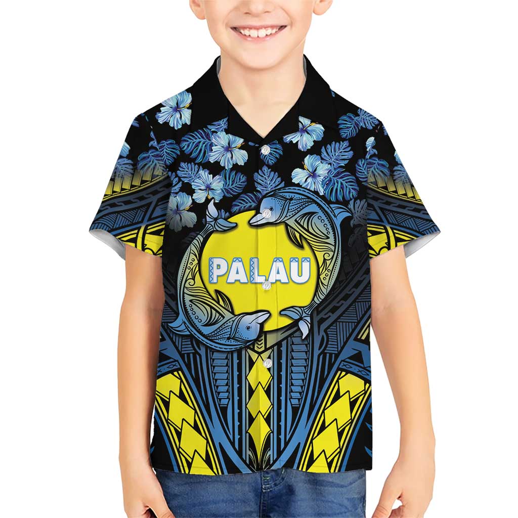 Personalised Palau Family Matching Short Sleeve Bodycon Dress and Hawaiian Shirt Polynesian Dolphin Tropical Hibiscus Style