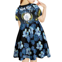 Personalised Palau Kid Short Sleeve Dress Polynesian Dolphin Tropical Hibiscus Style