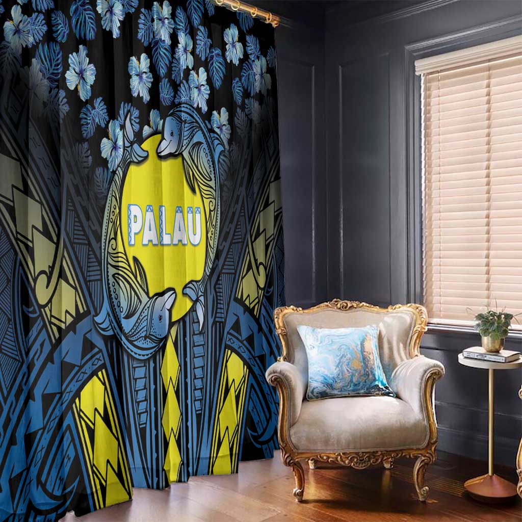 Palau Window Curtain Polynesian Dolphin Tropical Hibiscus Style