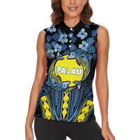 Personalised Palau Women Sleeveless Polo Shirt Polynesian Dolphin Tropical Hibiscus Style