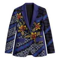 Indonesian Batik Motifs Pattern Floral Art Dark Blue Blazer LT05 Unisex Blue - Polynesian Pride