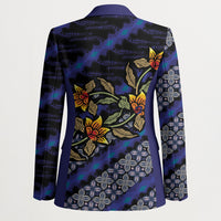 Indonesian Batik Motifs Pattern Floral Art Dark Blue Blazer LT05 - Polynesian Pride