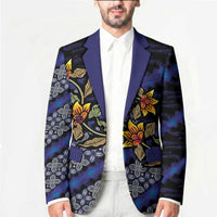 Indonesian Batik Motifs Pattern Floral Art Dark Blue Blazer LT05 - Polynesian Pride