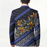 Indonesian Batik Motifs Pattern Floral Art Dark Blue Blazer LT05 - Polynesian Pride