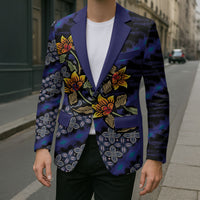 Indonesian Batik Motifs Pattern Floral Art Dark Blue Blazer LT05 - Polynesian Pride