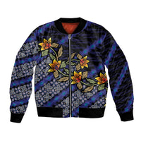 Indonesian Batik Motifs Pattern Floral Art Dark Blue Bomber Jacket LT05 Unisex Blue - Polynesian Pride