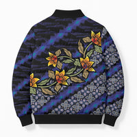 Indonesian Batik Motifs Pattern Floral Art Dark Blue Bomber Puffer Jacket LT05 - Polynesian Pride