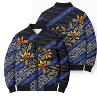 Indonesian Batik Motifs Pattern Floral Art Dark Blue Bomber Puffer Jacket LT05 - Polynesian Pride
