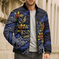 Indonesian Batik Motifs Pattern Floral Art Dark Blue Bomber Puffer Jacket LT05 - Polynesian Pride