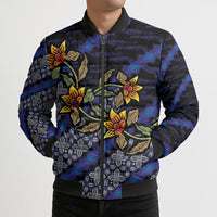 Indonesian Batik Motifs Pattern Floral Art Dark Blue Bomber Puffer Jacket LT05 - Polynesian Pride