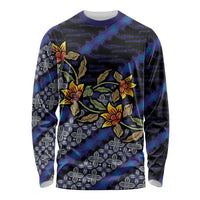 Indonesian Batik Motifs Pattern Floral Art Dark Blue Long Sleeve Shirt LT05 Unisex Blue - Polynesian Pride