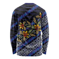 Indonesian Batik Motifs Pattern Floral Art Dark Blue Long Sleeve Shirt LT05 - Polynesian Pride