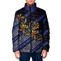 Indonesian Batik Motifs Pattern Floral Art Dark Blue Padded Jacket LT05 Men Blue - Polynesian Pride