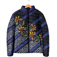 Indonesian Batik Motifs Pattern Floral Art Dark Blue Padded Jacket LT05 - Polynesian Pride