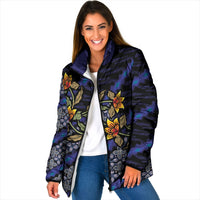 Indonesian Batik Motifs Pattern Floral Art Dark Blue Padded Jacket LT05 Women Blue - Polynesian Pride