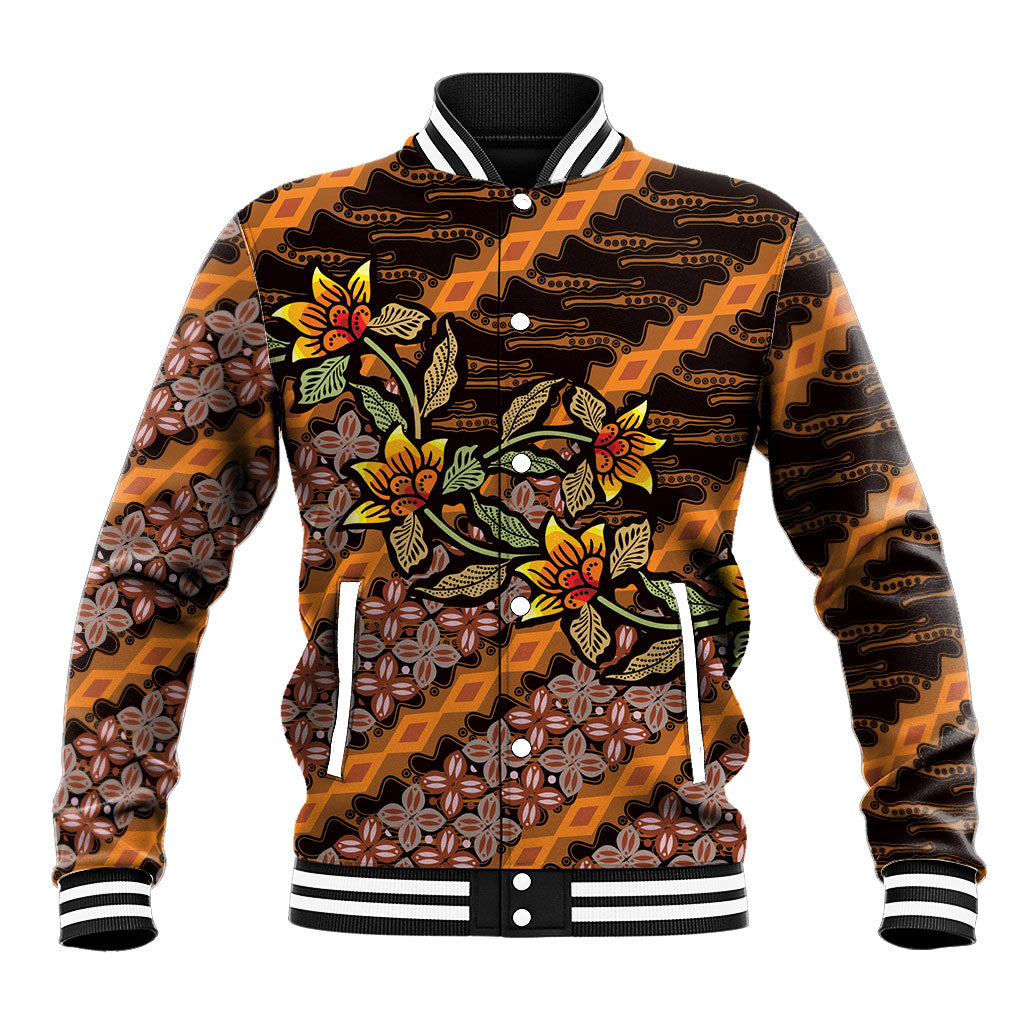 Indonesian Batik Motifs Pattern Floral Art Orange Baseball Jacket LT05 Unisex Orange - Polynesian Pride