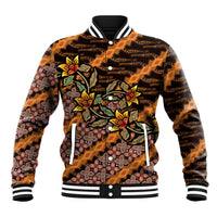 Indonesian Batik Motifs Pattern Floral Art Orange Baseball Jacket LT05 Unisex Orange - Polynesian Pride